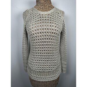 NWT Lucky Brand XS Womens Sweater Beige Crochet See Through Long Sleeve